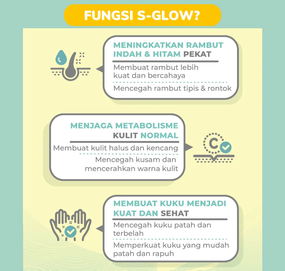 Fungsi S-Glow: meningkatkan rambut, menjaga kulit, memperkuat kuku