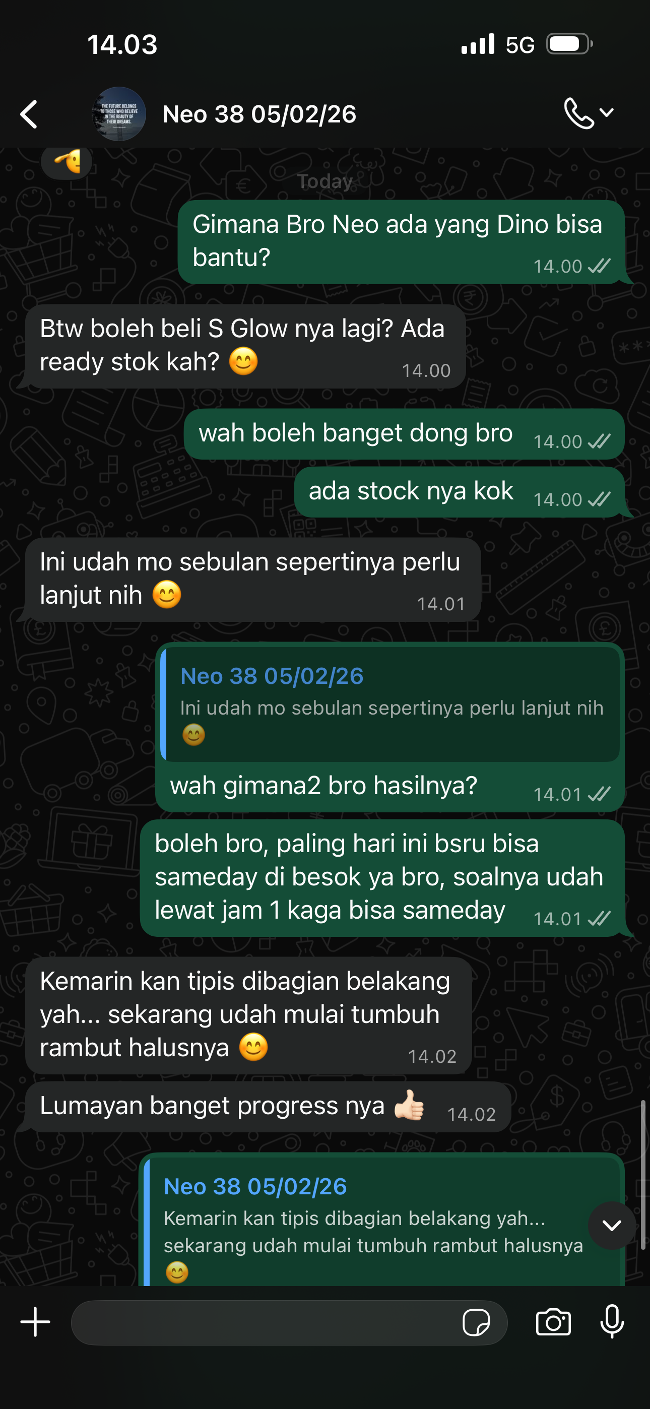 Testimoni Neo — rambut mulai tumbuh halus