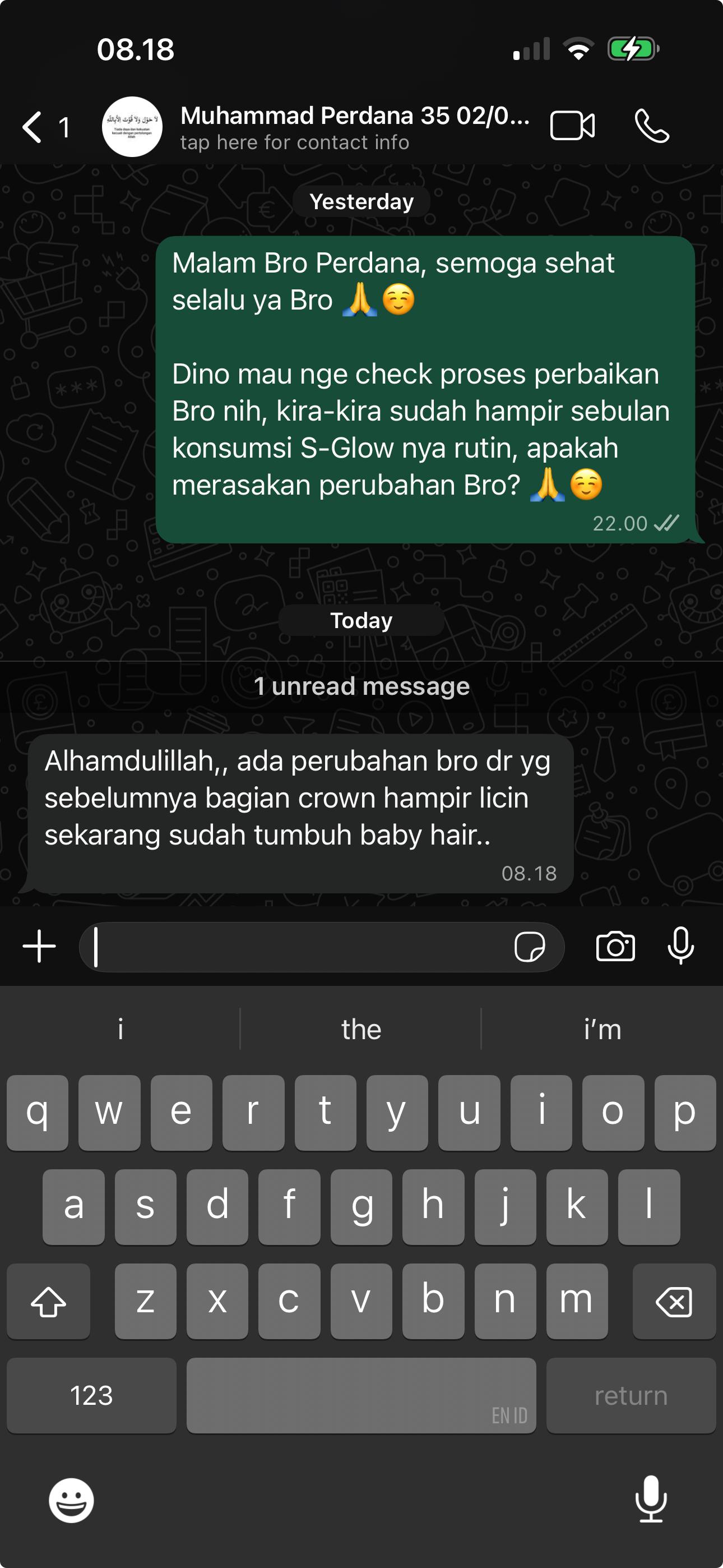 Testimoni Perdana — baby hair tumbuh di bagian crown
